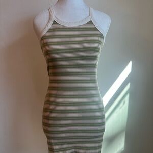BP Striped Green and White Sleeveless Dress